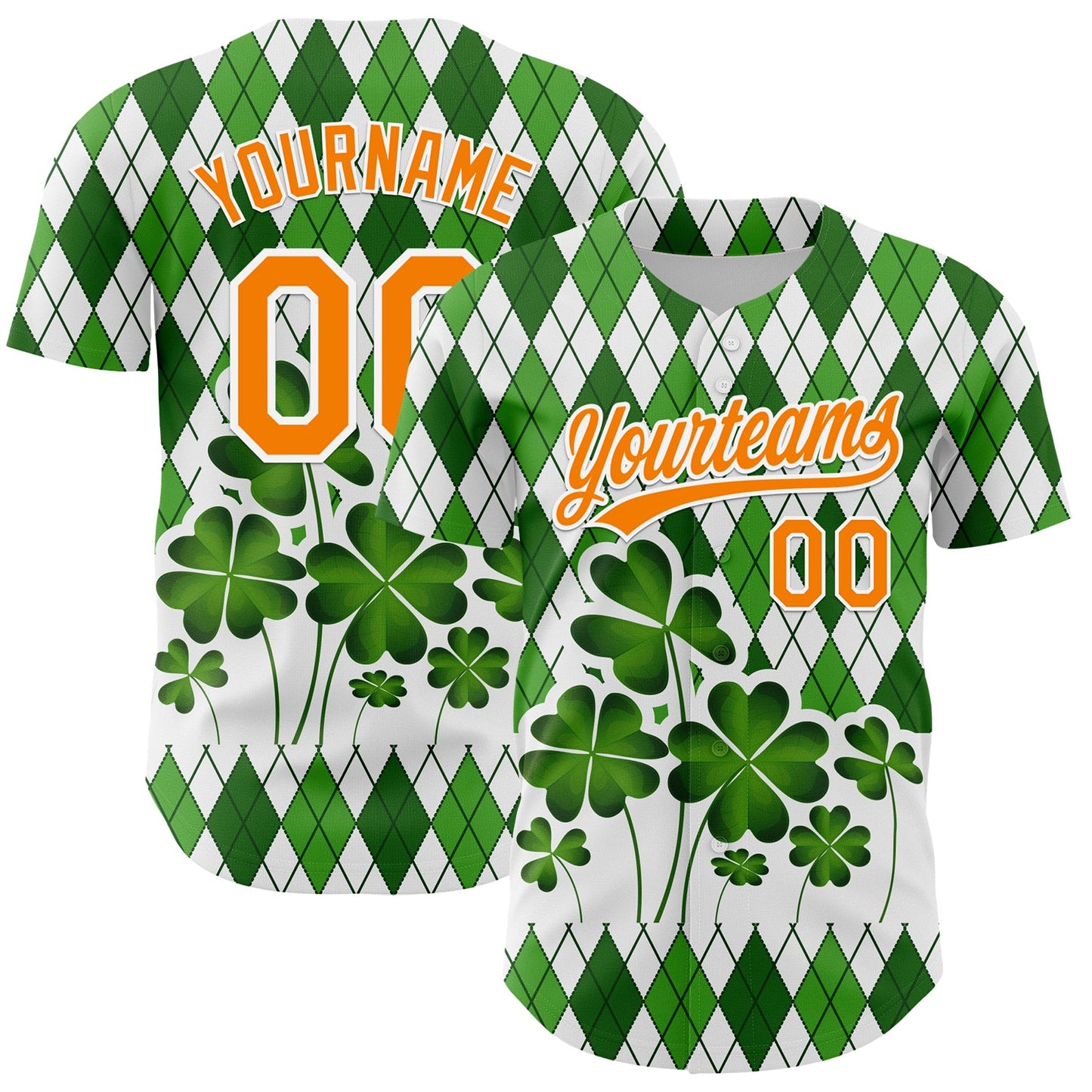 Custom White Bay Orange-Green 3D St. Patrick's Day Shamrock Authentic Baseball Jersey - Main View
