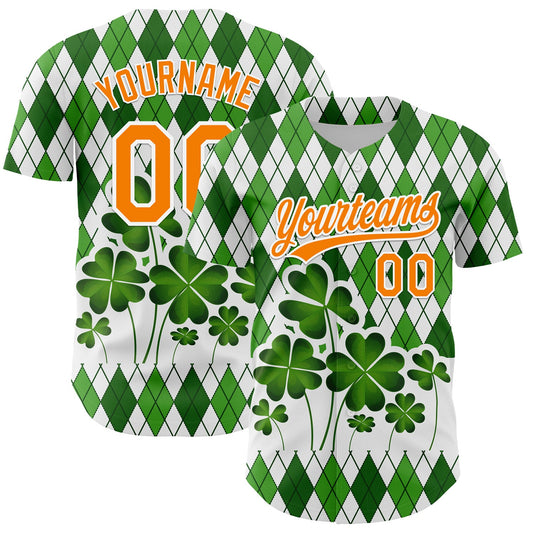 Custom White Bay Orange-Green 3D St. Patrick's Day Shamrock Authentic Baseball Jersey - Main View