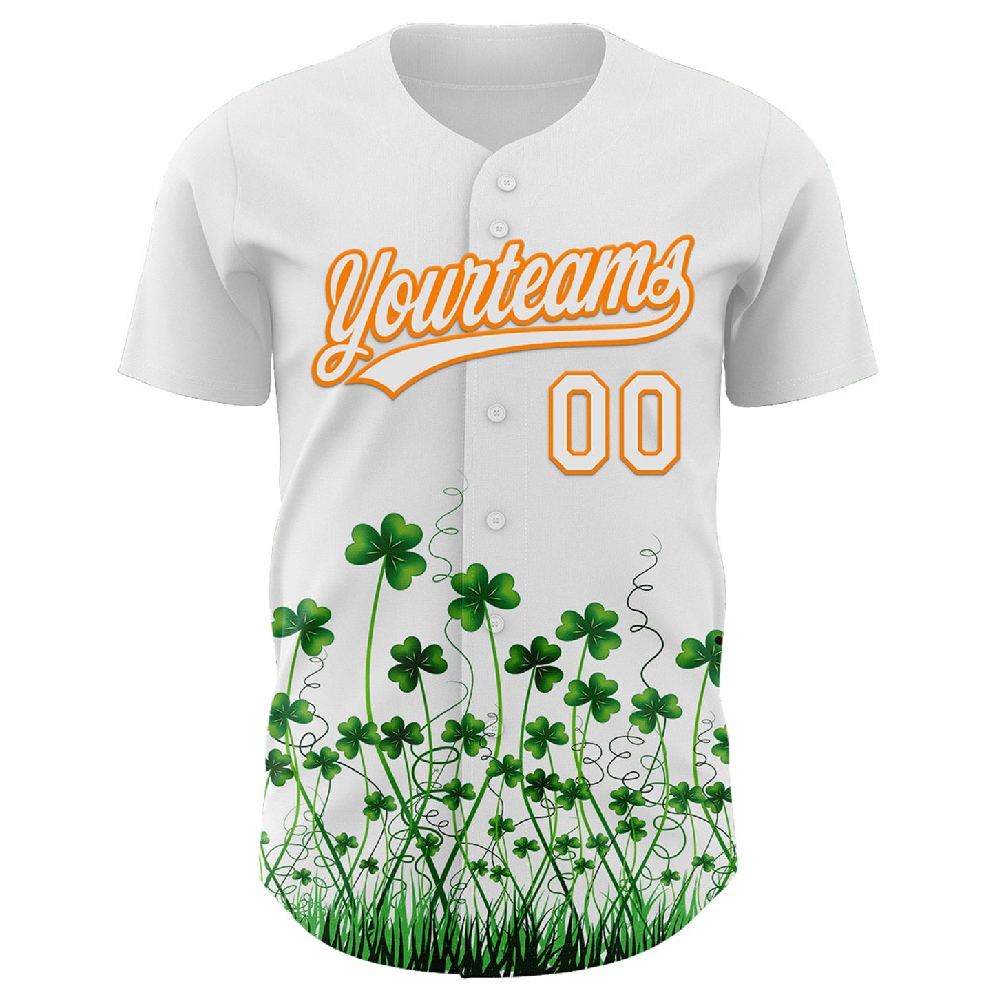 Custom White Bay Orange-Green 3D St. Patrick's Day Shamrock Authentic Baseball Jersey view 2