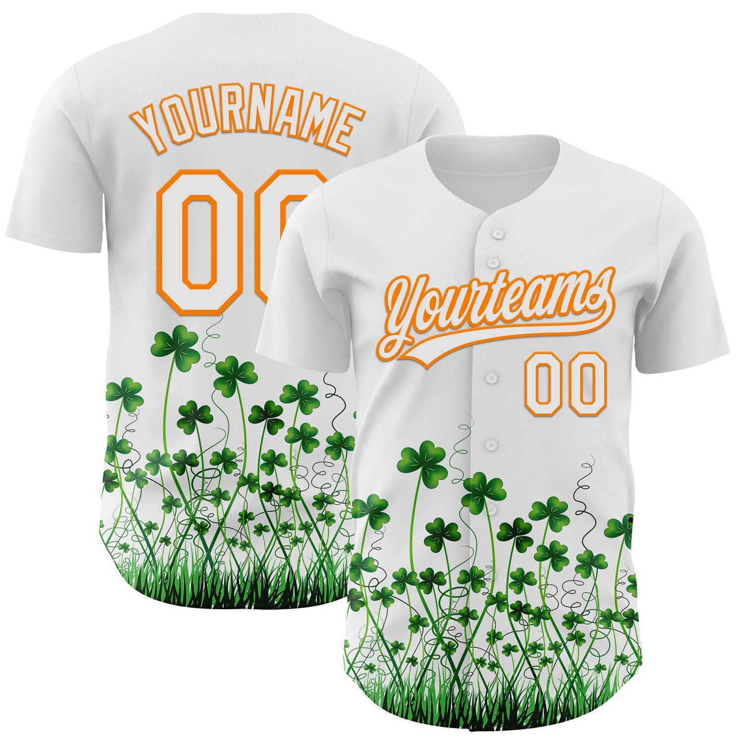 Custom White Bay Orange-Green 3D St. Patrick's Day Shamrock Authentic Baseball Jersey - Main View