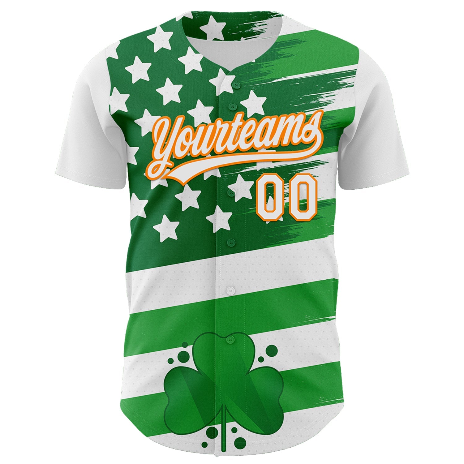 Custom White Bay Orange-Green 3D St. Patrick's Day Shamrock Authentic Baseball Jersey view 2