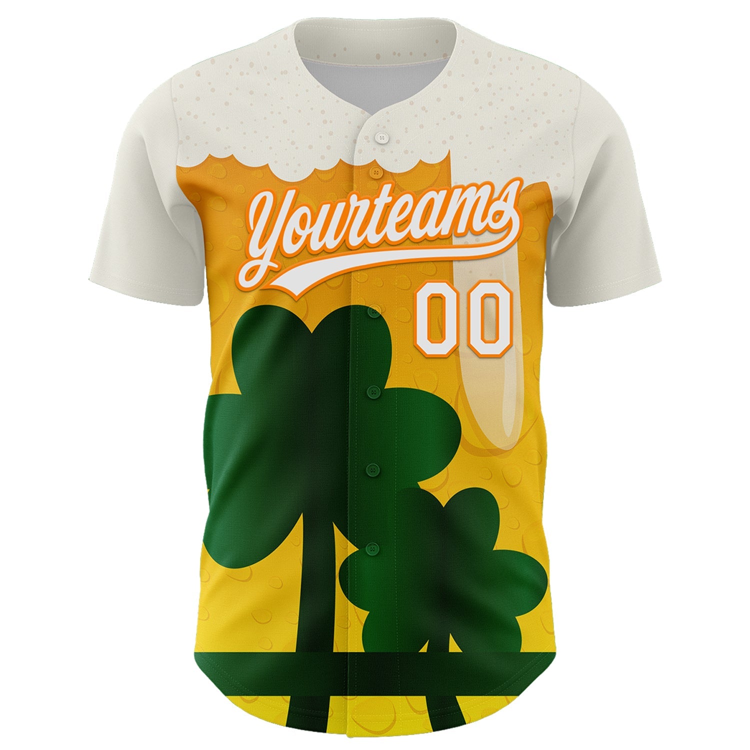 Custom White Bay Orange-Green 3D St. Patrick's Day Shamrock Beer Authentic Baseball Jersey view 2