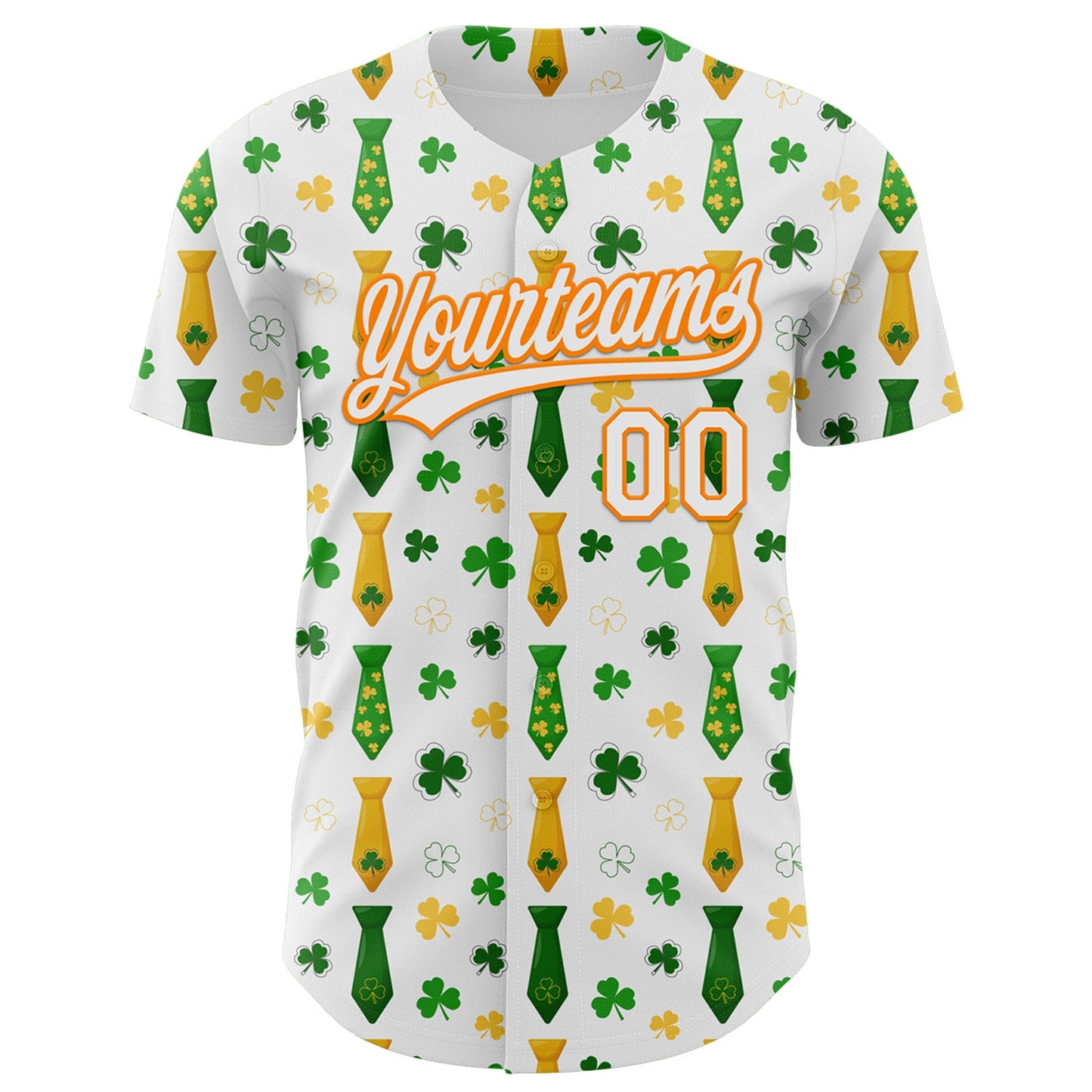 Custom White Bay Orange-Green 3D St. Patrick's Day Shamrock Authentic Baseball Jersey view 2
