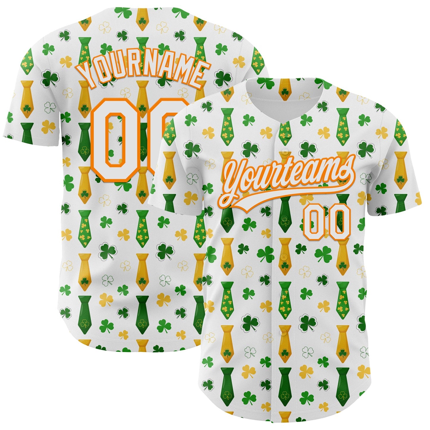 Custom White Bay Orange-Green 3D St. Patrick's Day Shamrock Authentic Baseball Jersey - Main View