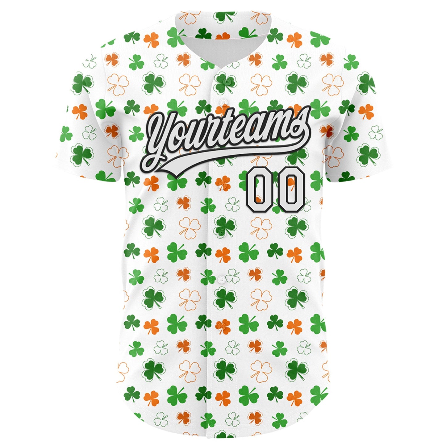 Custom White Black Green-Bay Orange 3D St. Patrick's Day Shamrock Authentic Baseball Jersey view 2
