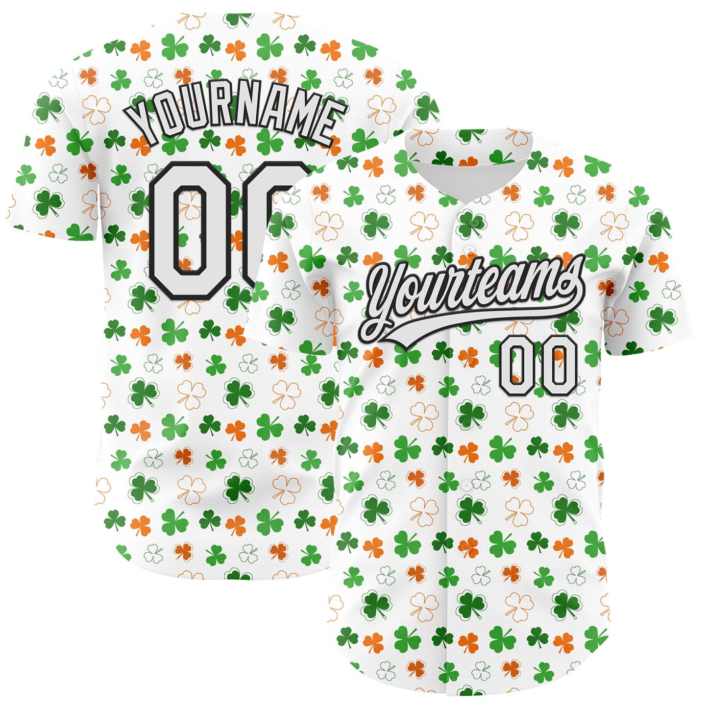 Custom White Black Green-Bay Orange 3D St. Patrick's Day Shamrock Authentic Baseball Jersey - Main View
