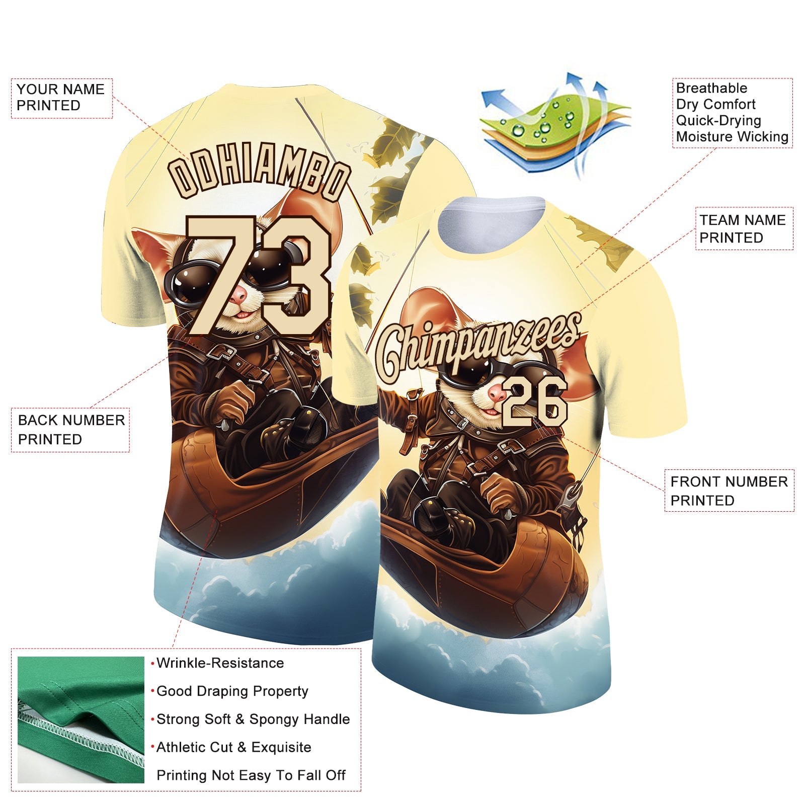 Custom City Cream Brown 3D Pattern Design Extreme Sport Cartoon Animal Possum Hang-gliding Performance T-Shirt view 2