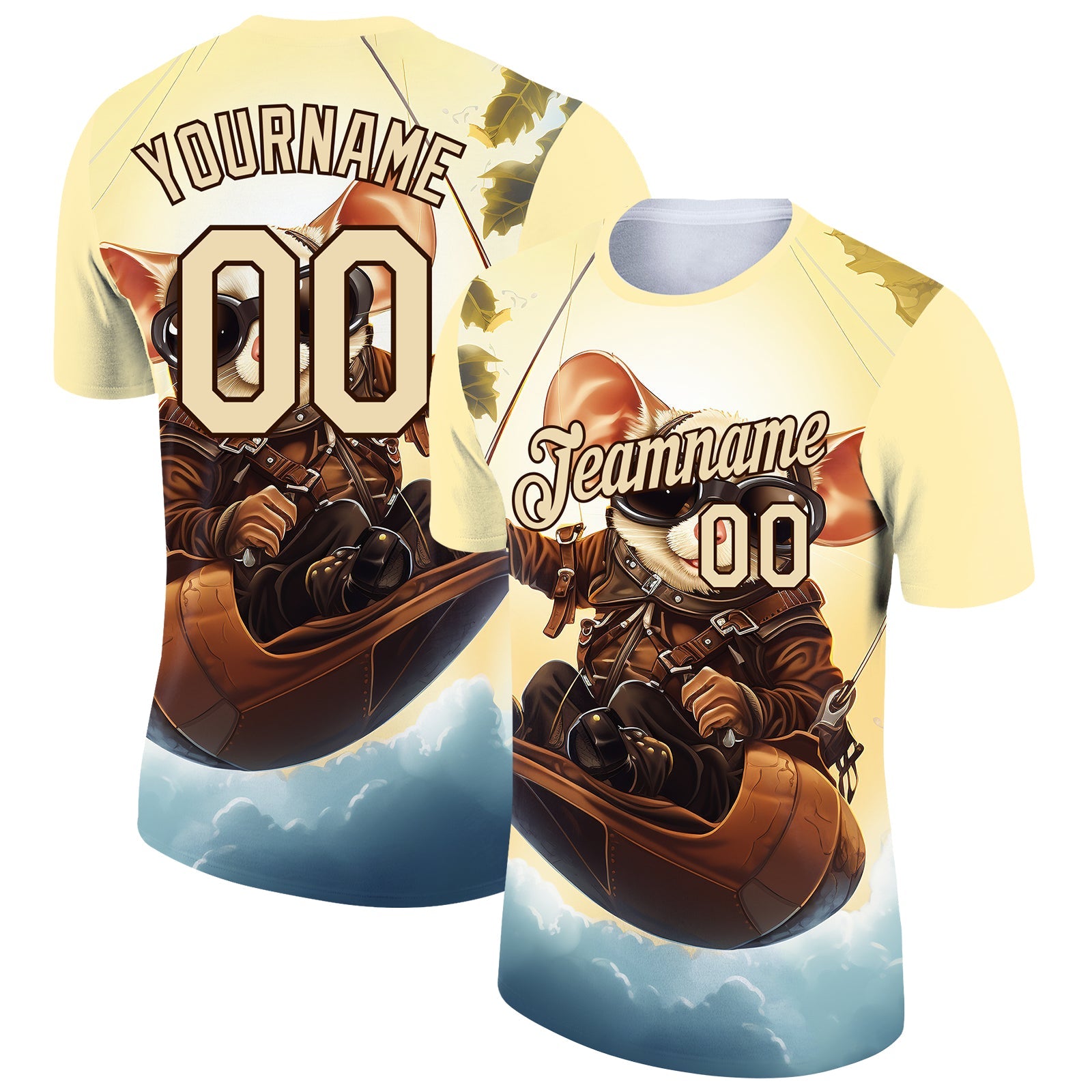 Custom City Cream Brown 3D Pattern Design Extreme Sport Cartoon Animal Possum Hang-gliding Performance T-Shirt - Main View