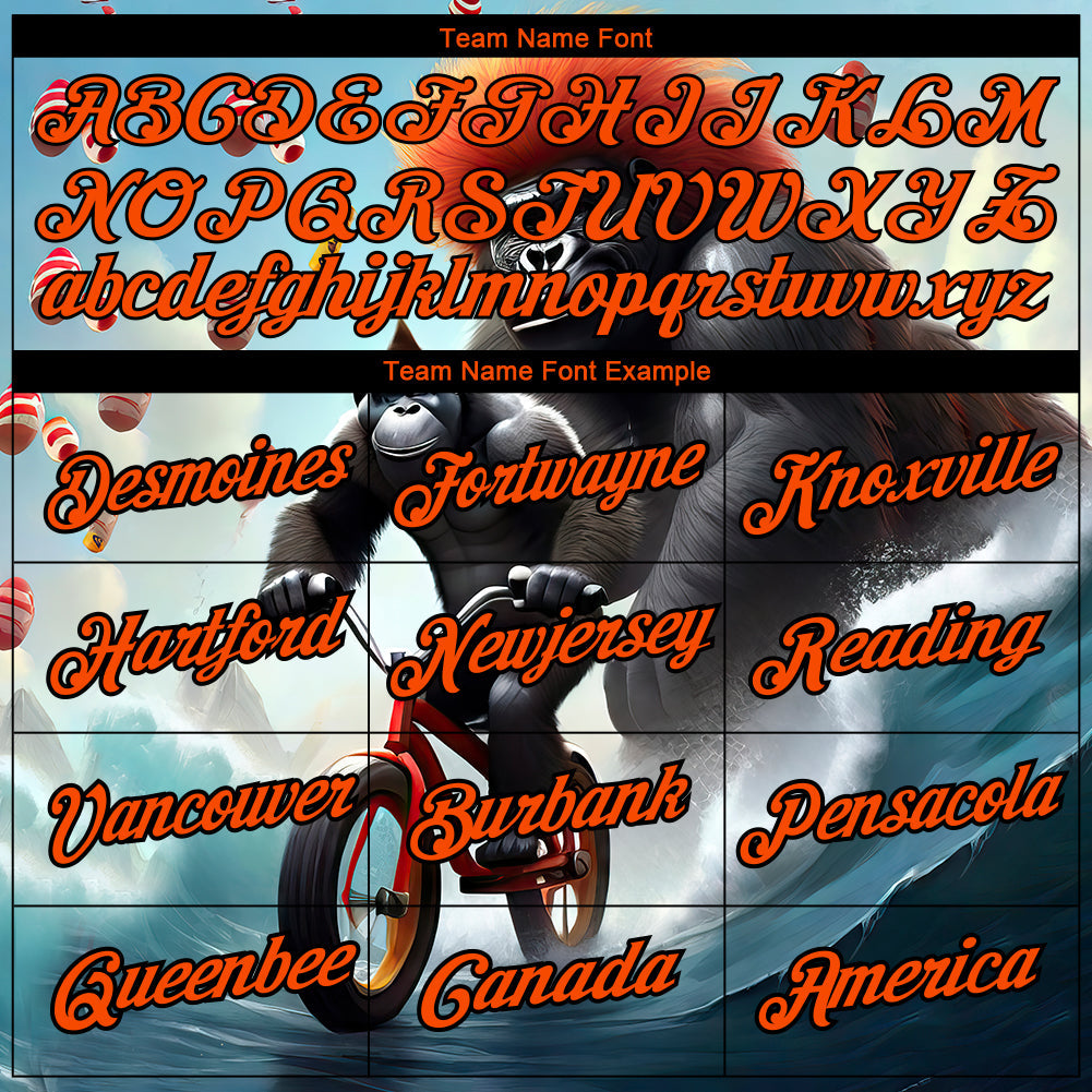 Custom Ice Blue Orange-Black 3D Pattern Design Extreme Sport Cartoon Animal Gorilla Riding Performance T-Shirt view 3