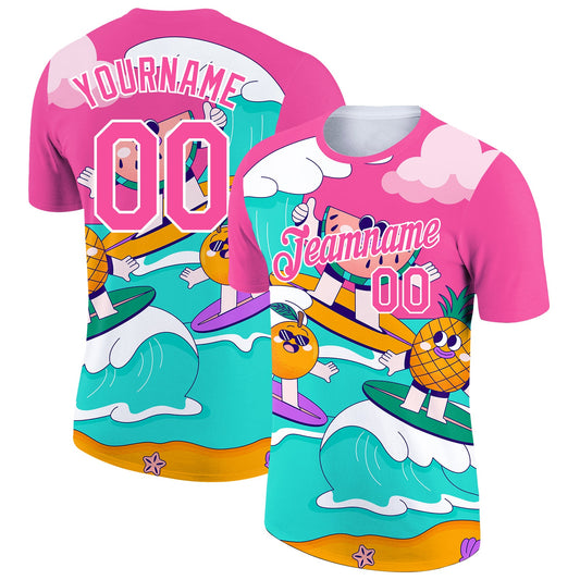 Custom Pink White 3D Pattern Design Extreme Sport Fruit Surfing Performance T-Shirt - Main View