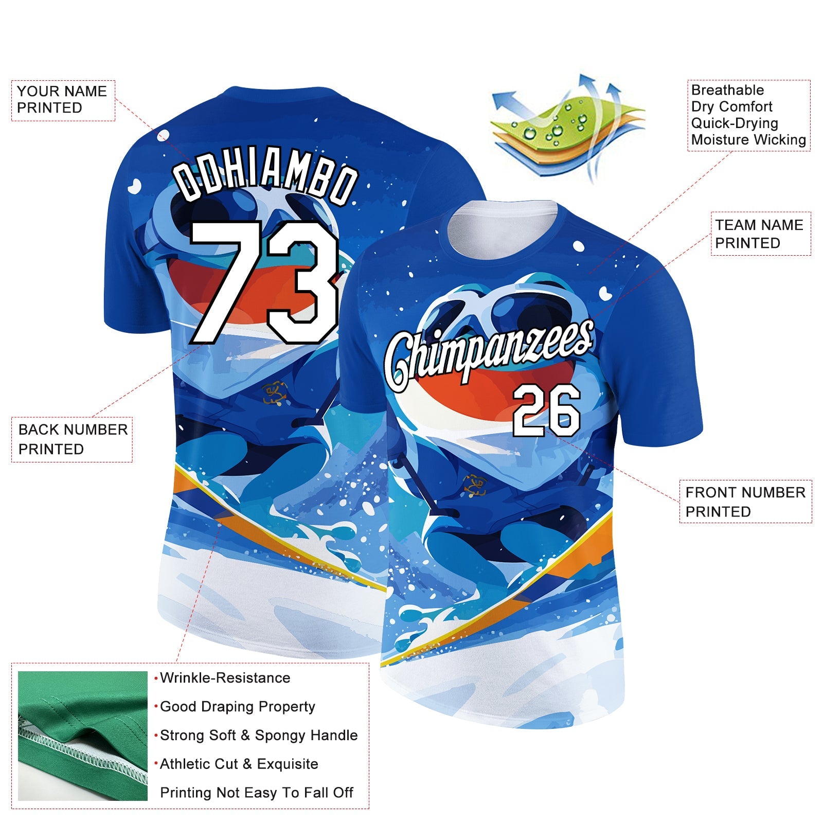 Custom Royal White-Black 3D Pattern Design Extreme Sport Cartoon Animal Frog Skiing Performance T-Shirt view 2