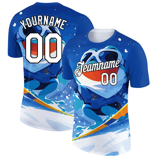 Custom Royal White-Black 3D Pattern Design Extreme Sport Cartoon Animal Frog Skiing Performance T-Shirt - Main View