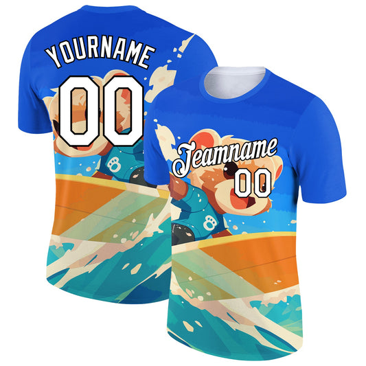 Custom Powder Blue White-Black 3D Pattern Design Extreme Sport Animal Ferret Surfing Performance T-Shirt - Main View