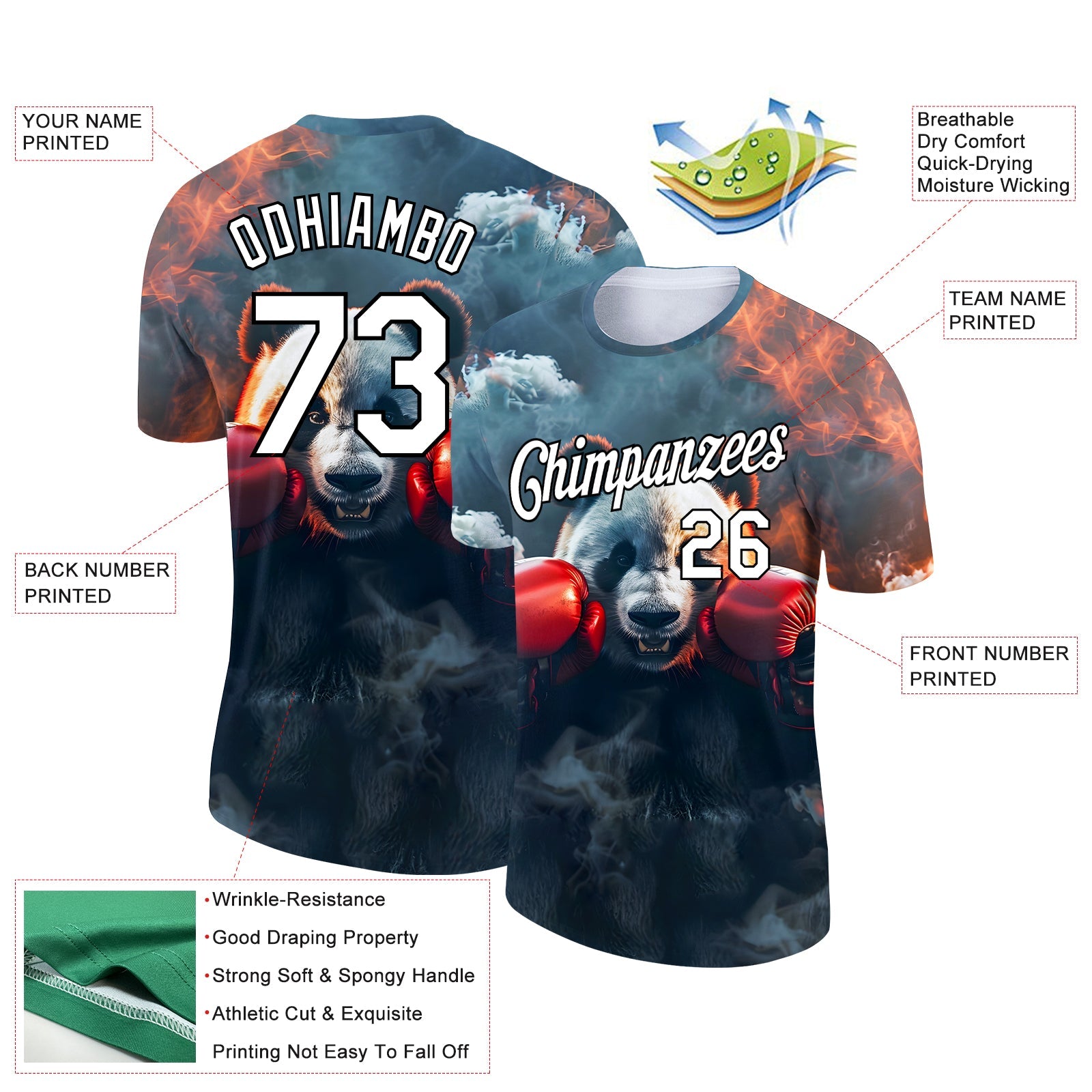 Custom Steel Gray White-Black 3D Pattern Design Extreme Sport Cartoon Animal Panda Boxing Performance T-Shirt view 2
