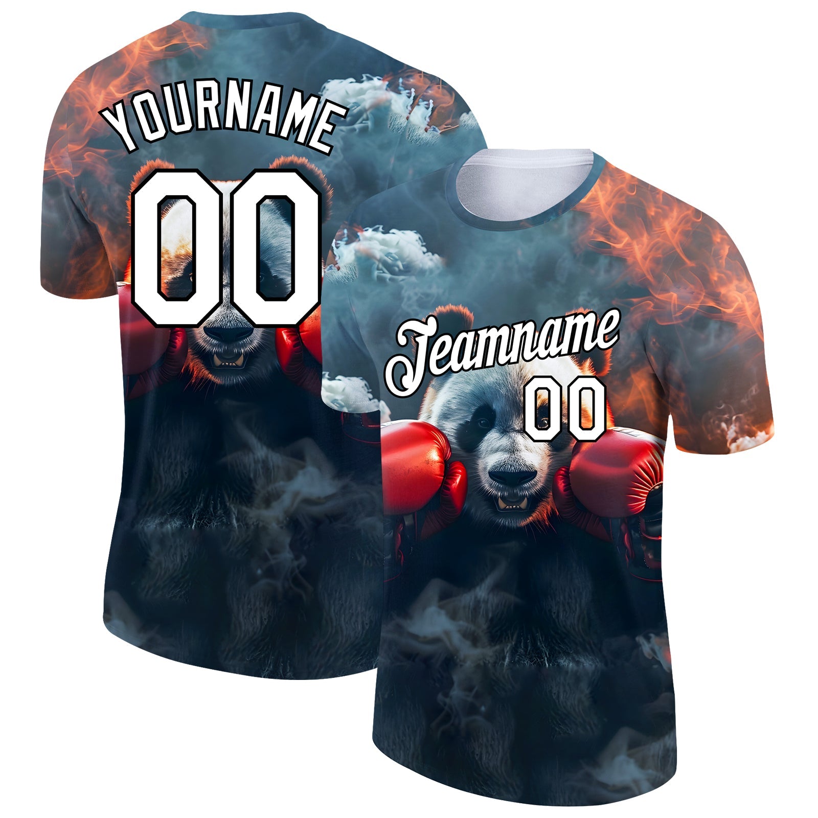 Custom Steel Gray White-Black 3D Pattern Design Extreme Sport Cartoon Animal Panda Boxing Performance T-Shirt - Main View