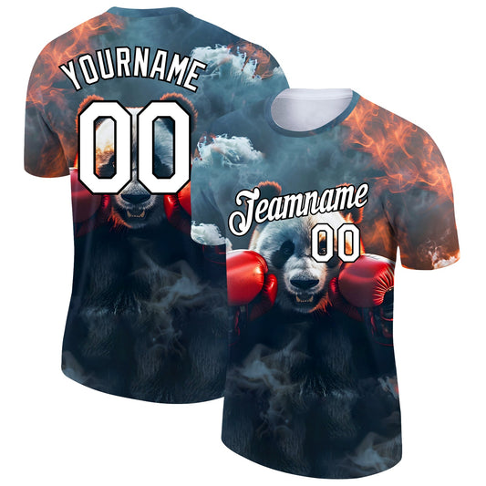 Custom Steel Gray White-Black 3D Pattern Design Extreme Sport Cartoon Animal Panda Boxing Performance T-Shirt - Main View