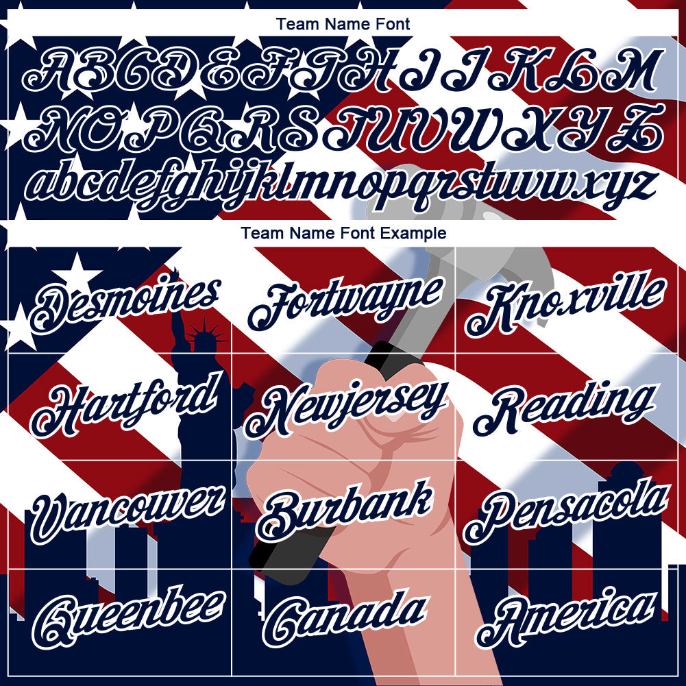 Custom Royal Red-White 3D Pattern Design American Flag Statue of Liberty Tool Hammer Labor Day Performance T-Shirt view 3