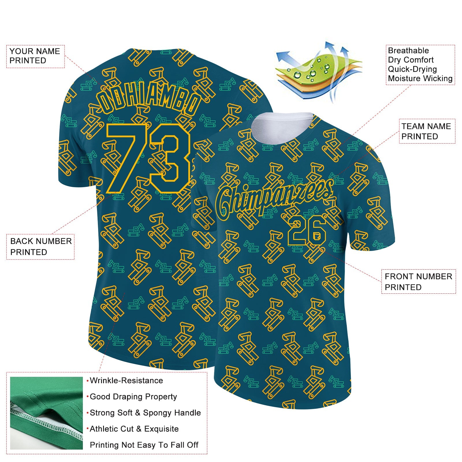 Custom Midnight Green Gold 3D Pattern Design Machine Excavator Labor Day Performance T-Shirt view 2