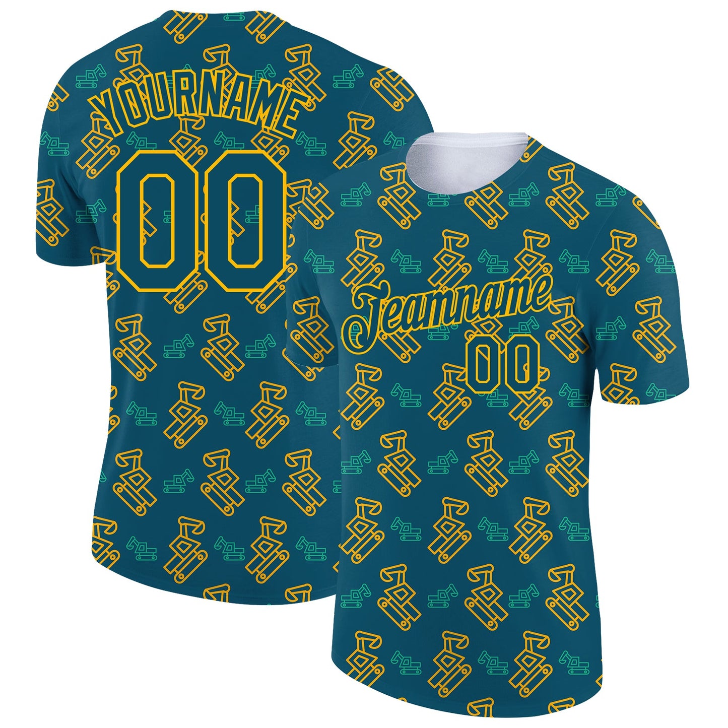 Custom Midnight Green Gold 3D Pattern Design Machine Excavator Labor Day Performance T-Shirt - Main View