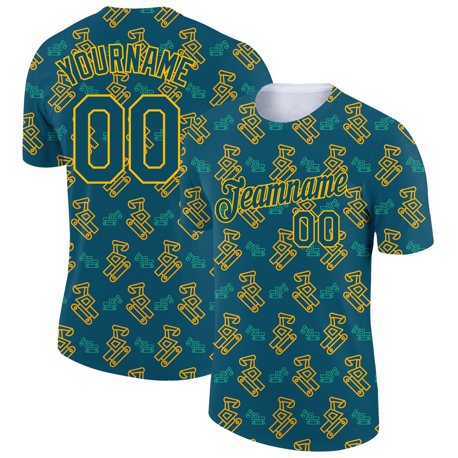 Custom Midnight Green Gold 3D Pattern Design Machine Excavator Labor Day Performance T-Shirt - Main View