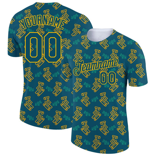 Custom Midnight Green Gold 3D Pattern Design Machine Excavator Labor Day Performance T-Shirt - Main View