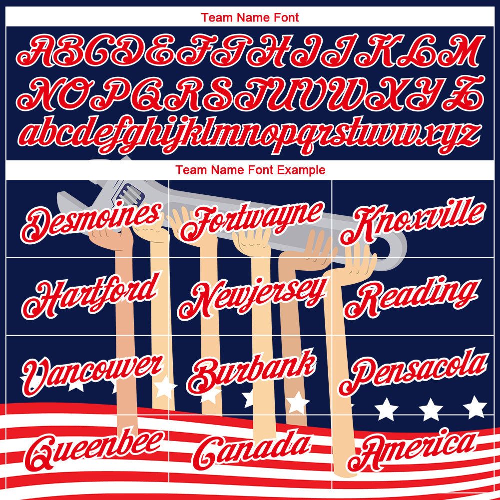 Custom Navy Fire Red-White 3D Pattern Design American Flag Tool Wrench Labor Day Performance T-Shirt view 3