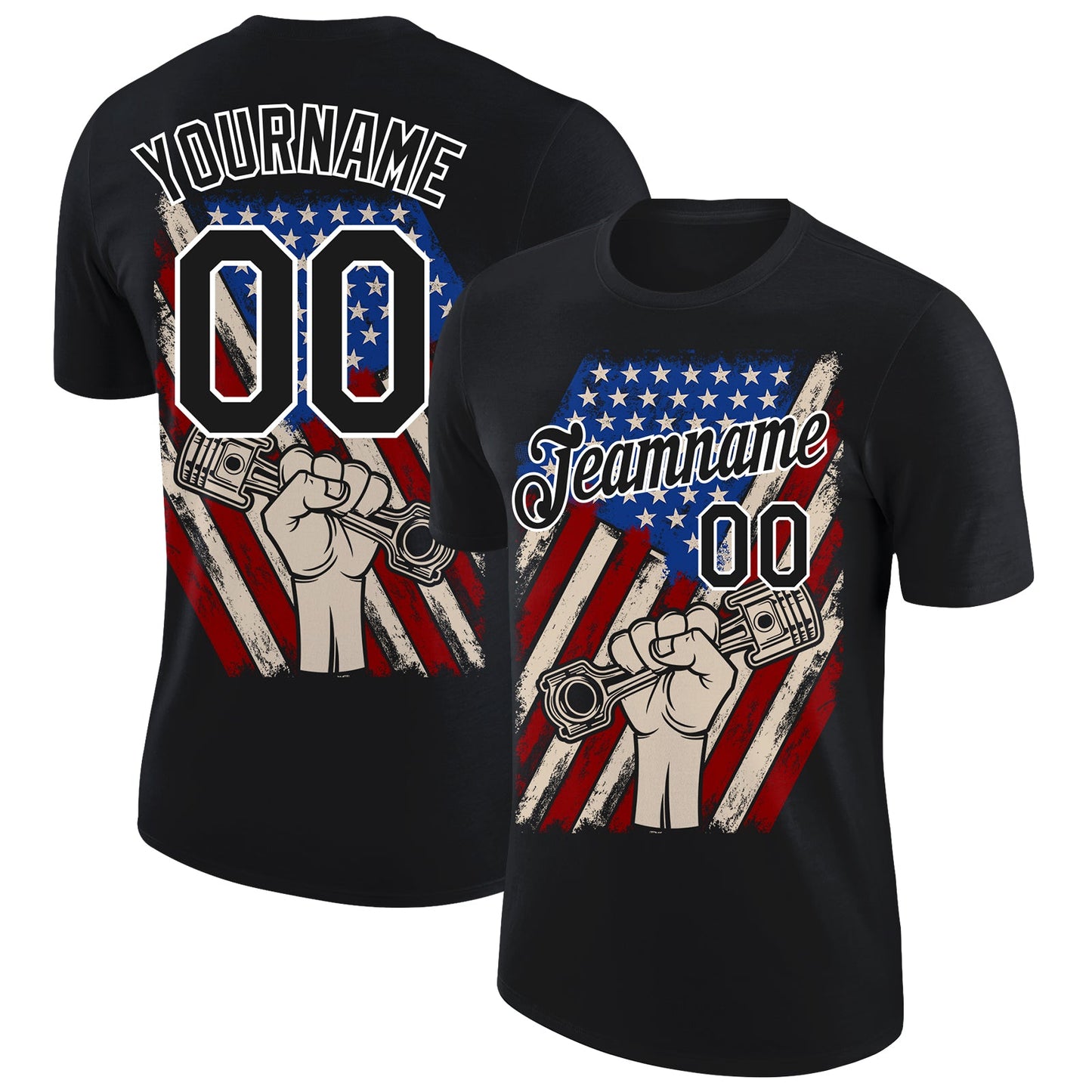 Custom Black White 3D Pattern Design American Flag Tool Wrench Labor Day Performance T-Shirt - Main View
