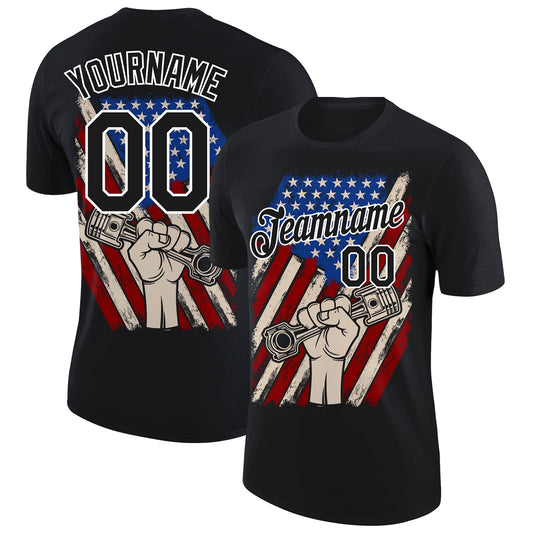Custom Black White 3D Pattern Design American Flag Tool Wrench Labor Day Performance T-Shirt - Main View