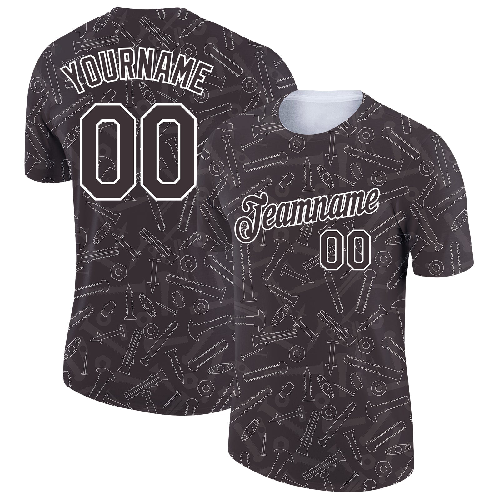 Custom Brown White 3D Pattern Design Tool Screw Labor Day Performance T-Shirt - Main View