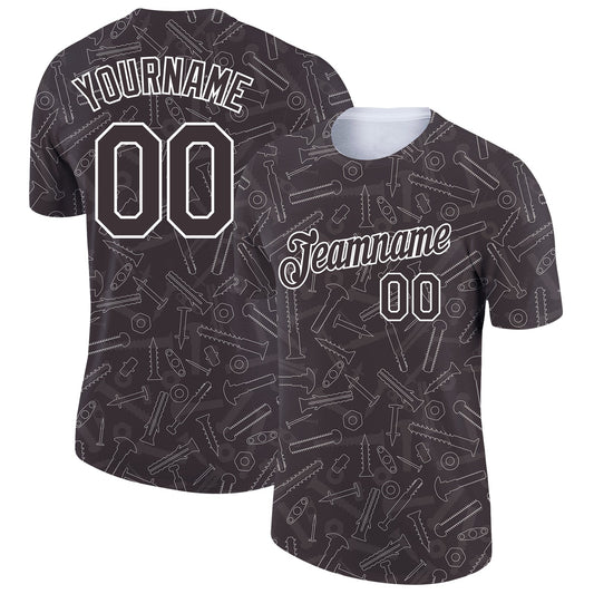Custom Brown White 3D Pattern Design Tool Screw Labor Day Performance T-Shirt - Main View
