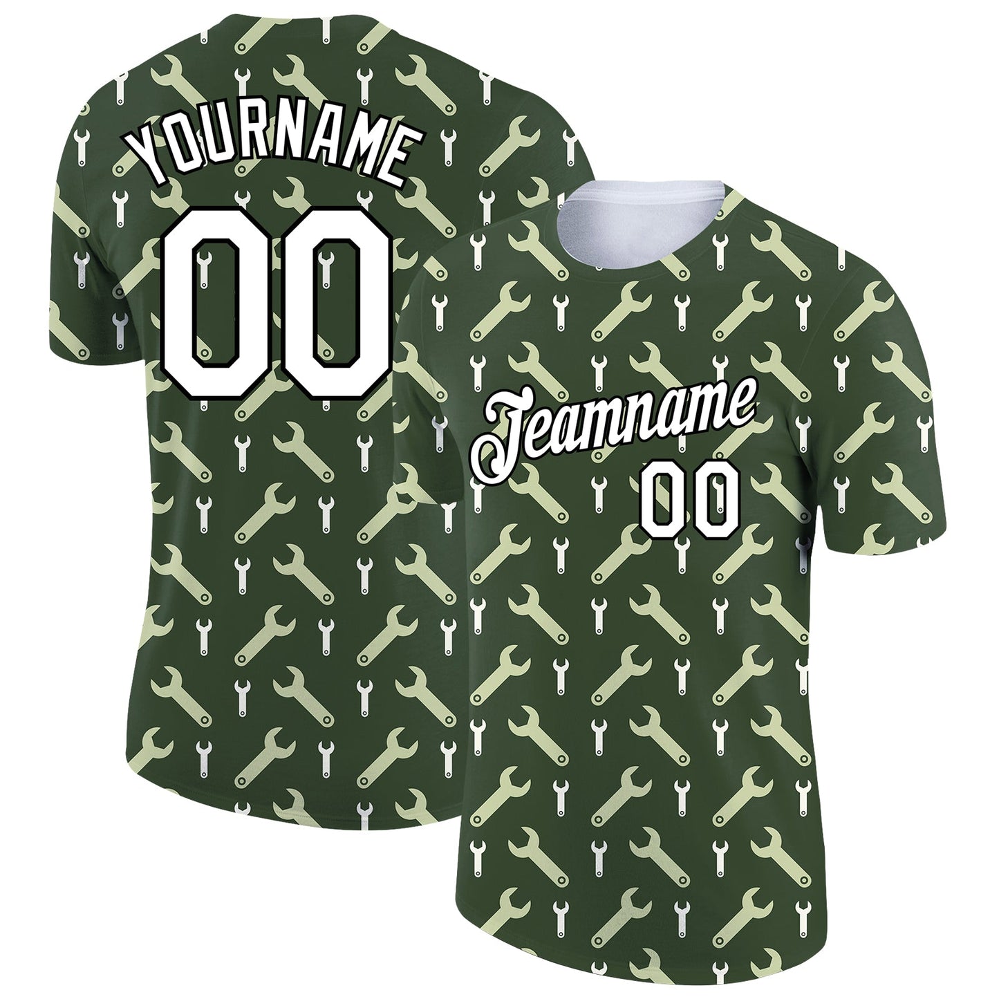Custom Olive White-Black 3D Pattern Design Tool Wrench Labor Day Performance T-Shirt - Main View
