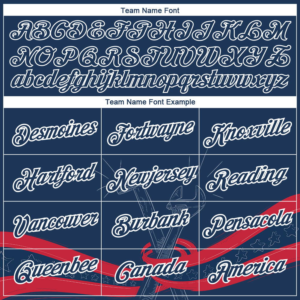 Custom US Navy Blue White-Red 3D Pattern Design Tool Wrench And Hammer Labor Day Performance T-Shirt view 3