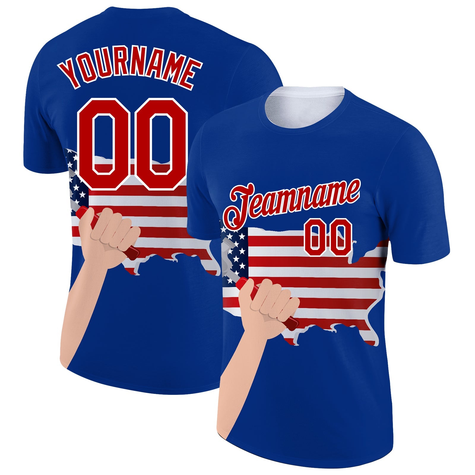 Custom Royal Red-White 3D Pattern Design American Flag Tool Hammer Labor Day Performance T-Shirt - Main View