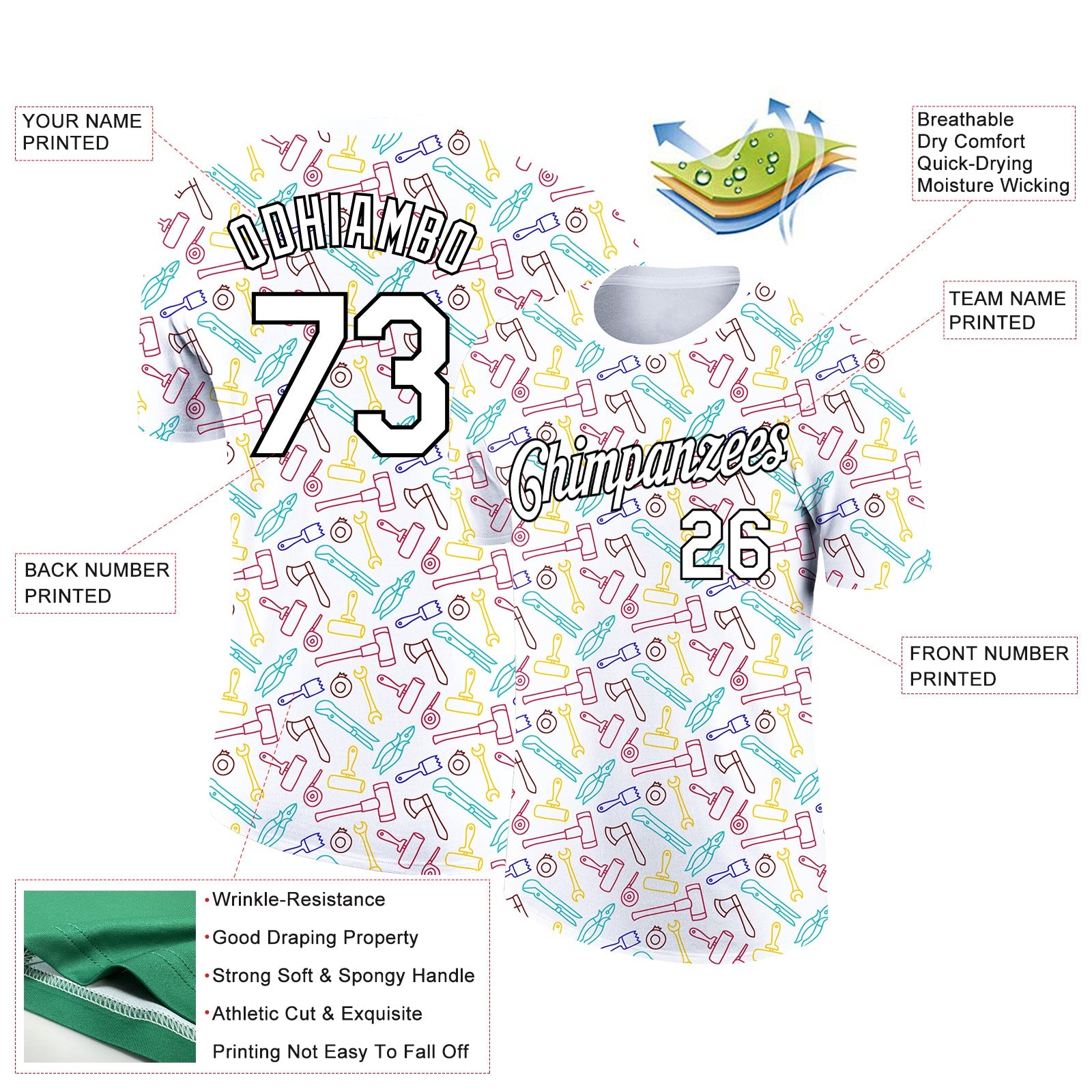 Custom White Black 3D Pattern Design Tool Labor Day Performance T-Shirt view 2