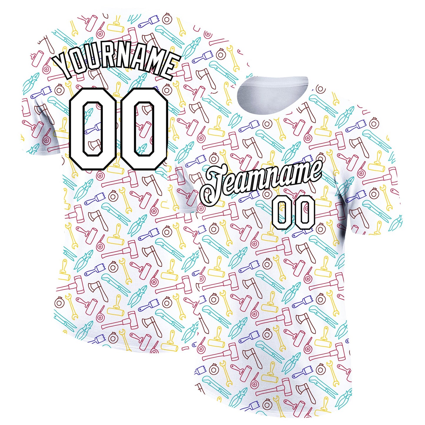 Custom White Black 3D Pattern Design Tool Labor Day Performance T-Shirt - Main View
