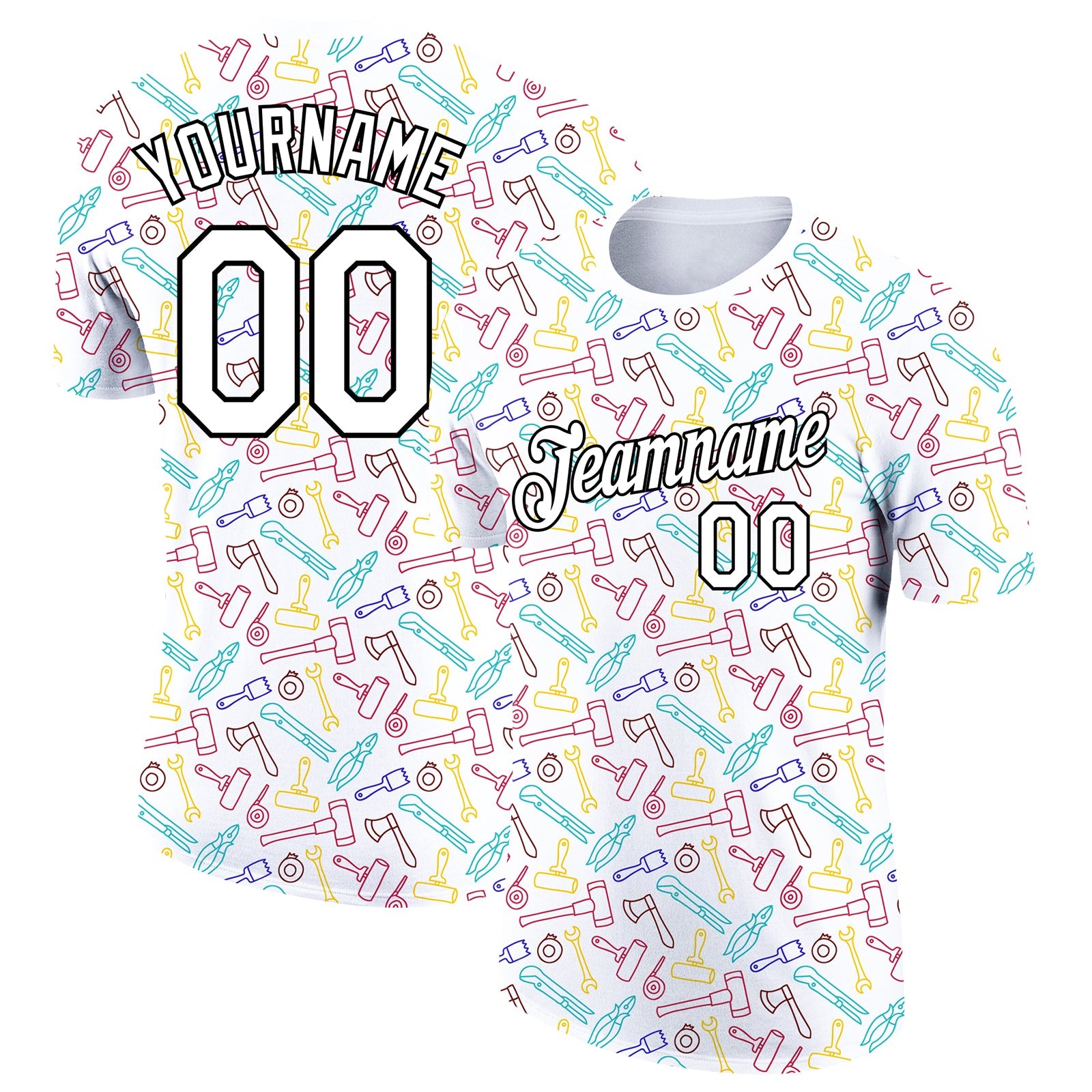 Custom White Black 3D Pattern Design Tool Labor Day Performance T-Shirt - Main View