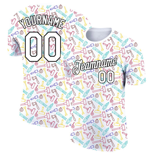 Custom White Black 3D Pattern Design Tool Labor Day Performance T-Shirt - Main View
