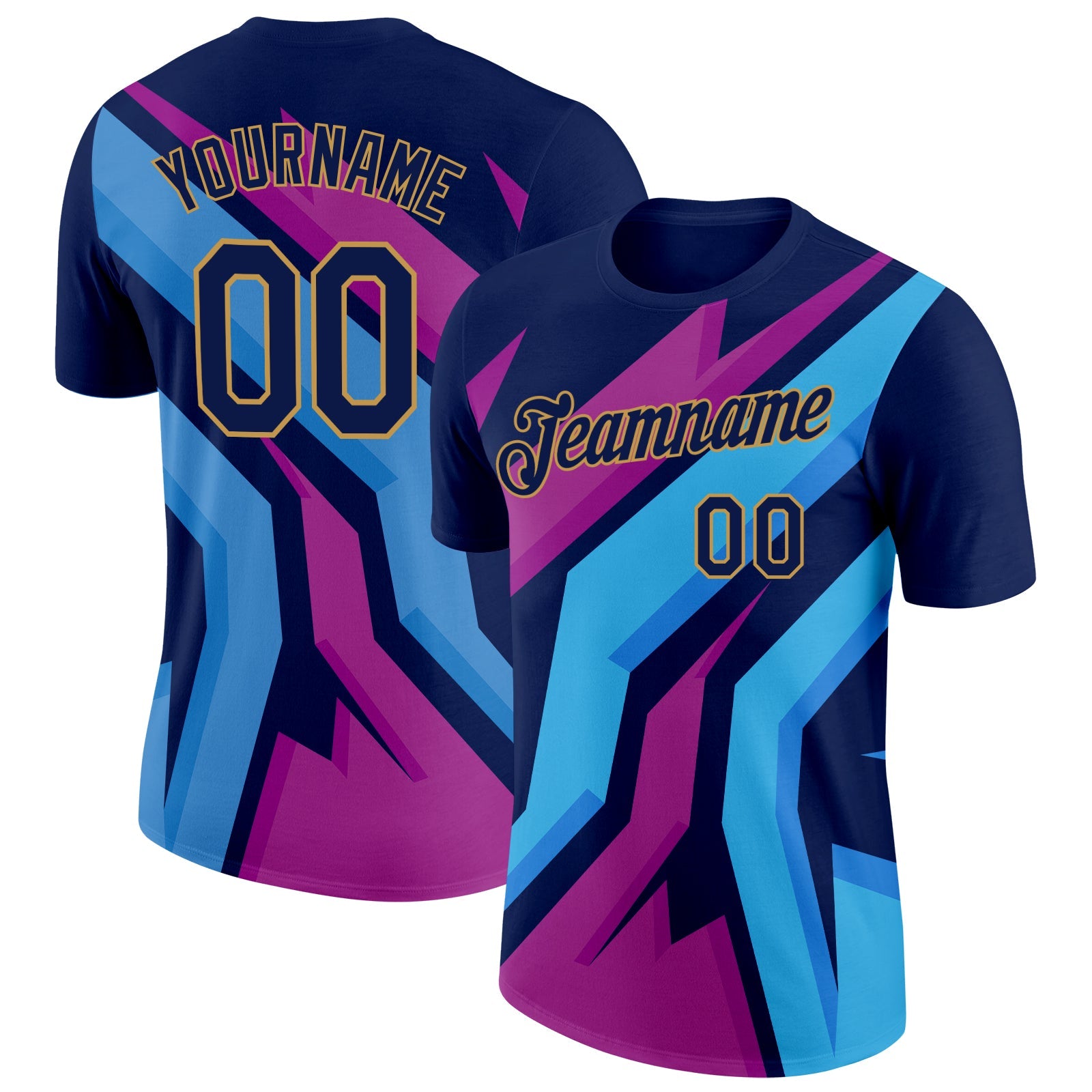 Custom Navy Old Gold 3D Esports Performance T-Shirt - Main View