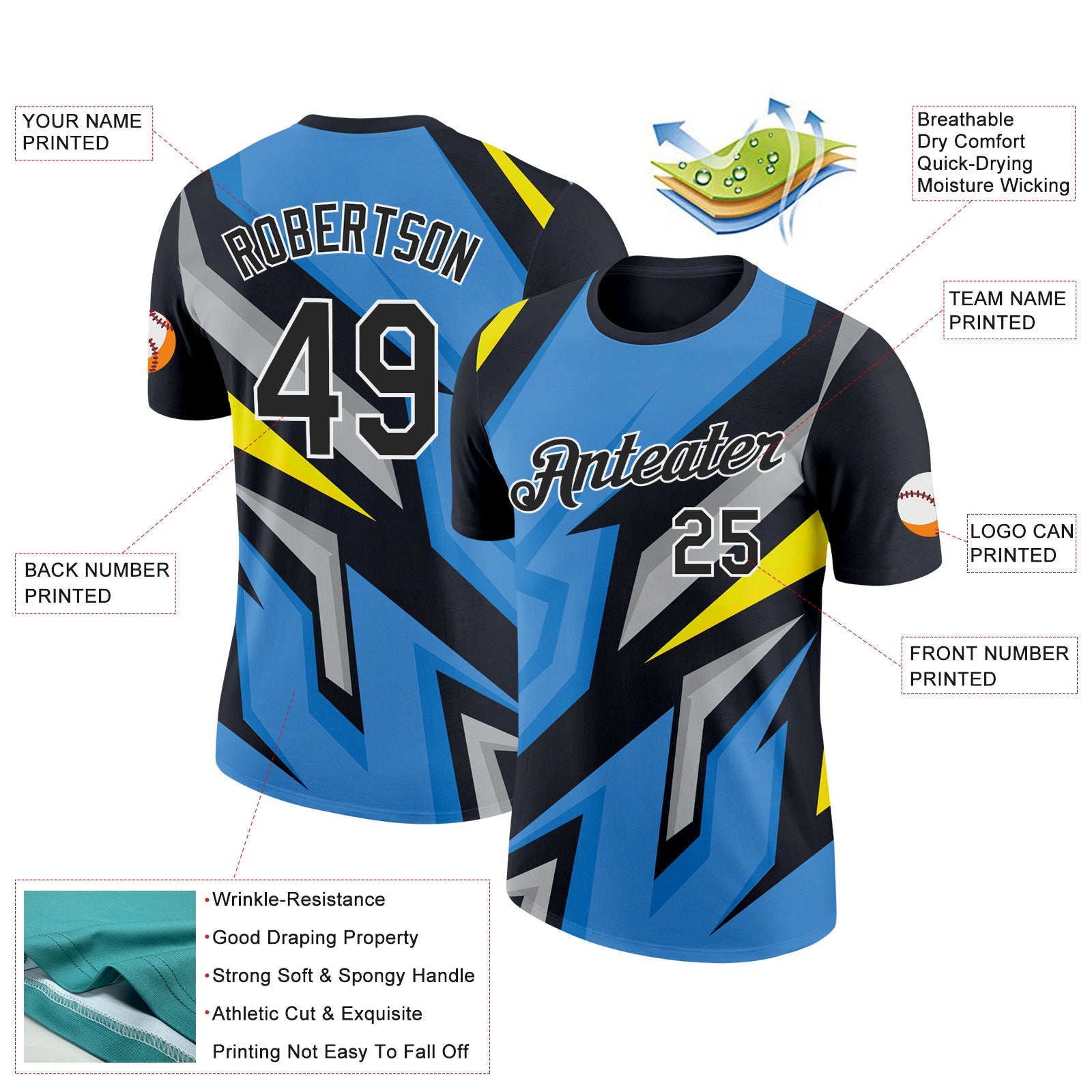 Custom Black White 3D Esports Performance T-Shirt view 2