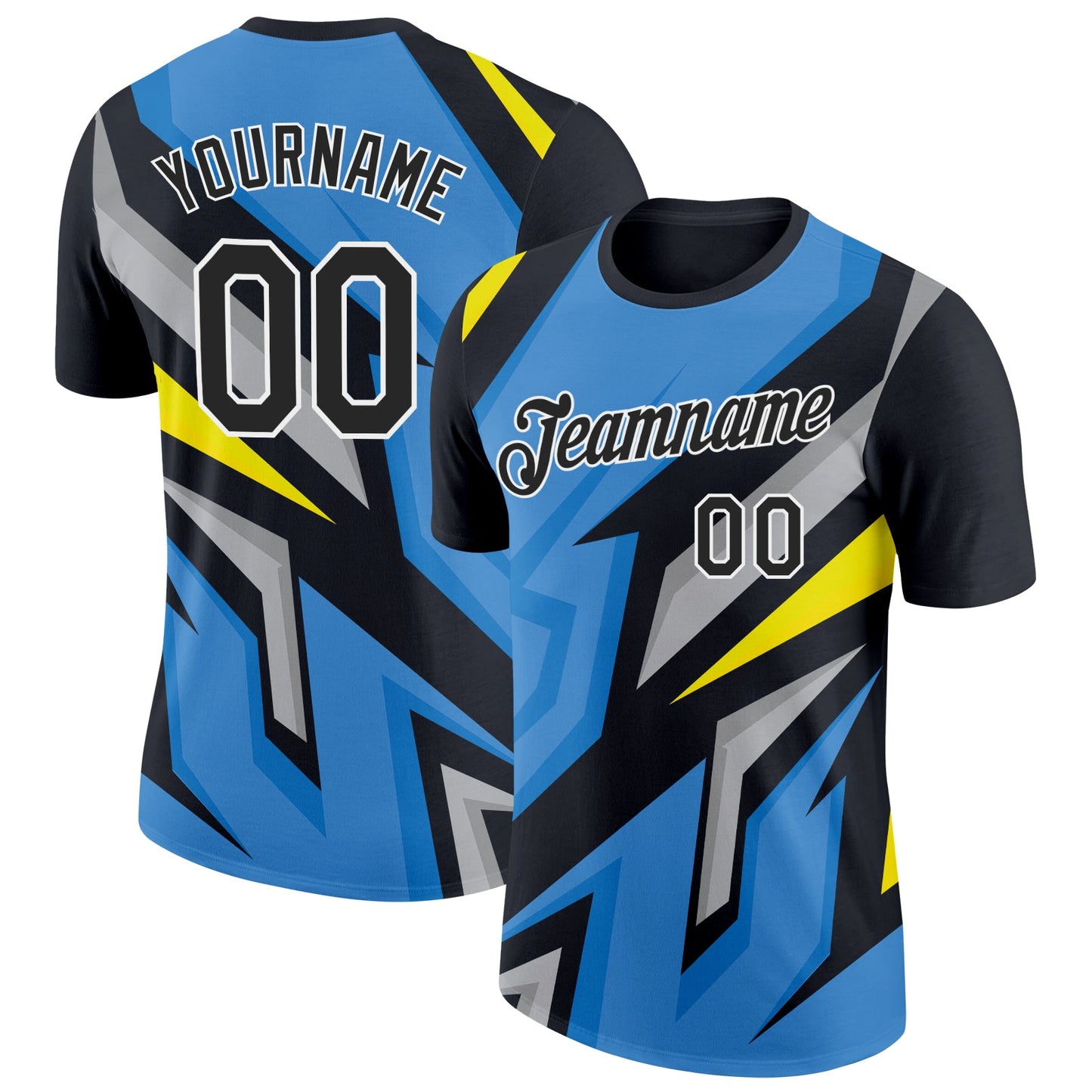 Custom Black White 3D Esports Performance T-Shirt - Main View