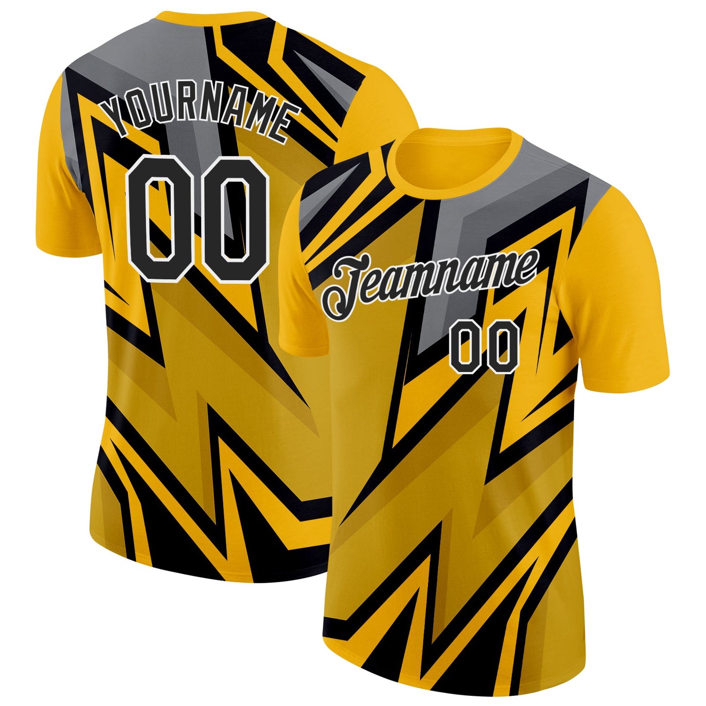 Custom Gold Black-White 3D Esports Performance T-Shirt - Main View