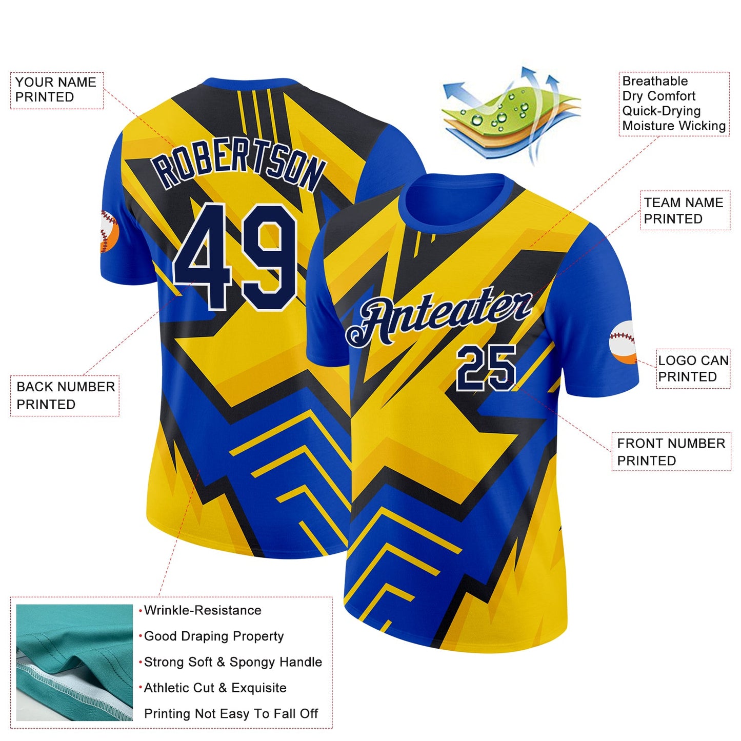 Custom Thunder Blue Navy-White 3D Esports Performance T-Shirt view 2