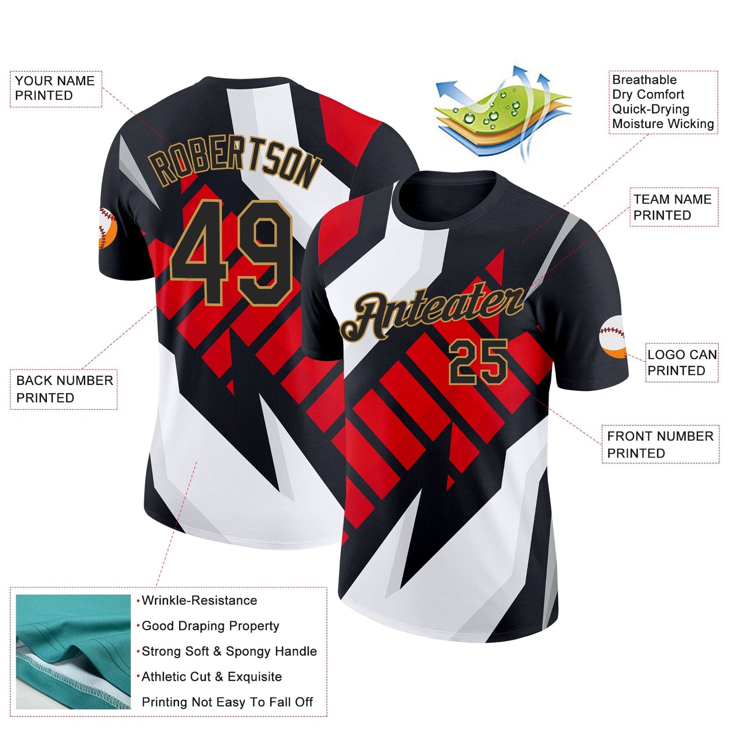 Custom Black Old Gold 3D Esports Performance T-Shirt view 2