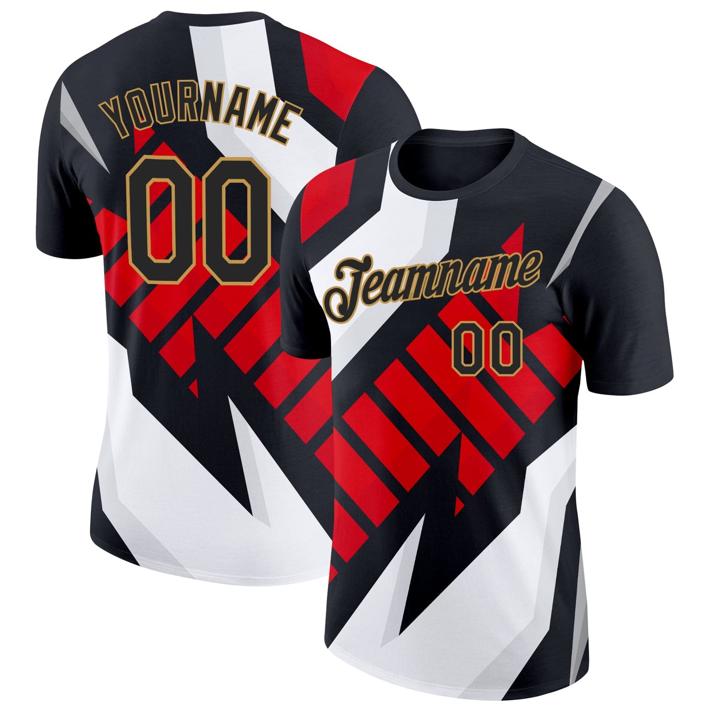 Custom Black Old Gold 3D Esports Performance T-Shirt - Main View