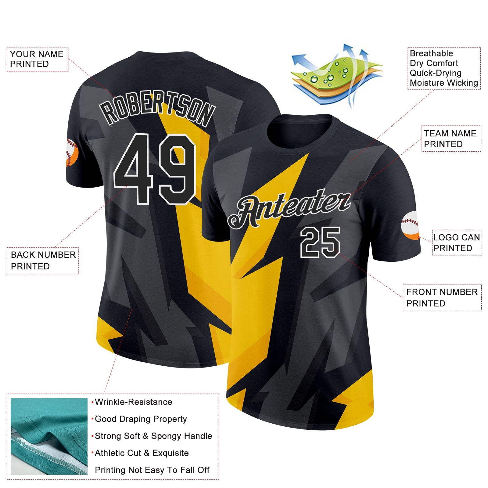 Custom Black White 3D Esports Performance T-Shirt view 2