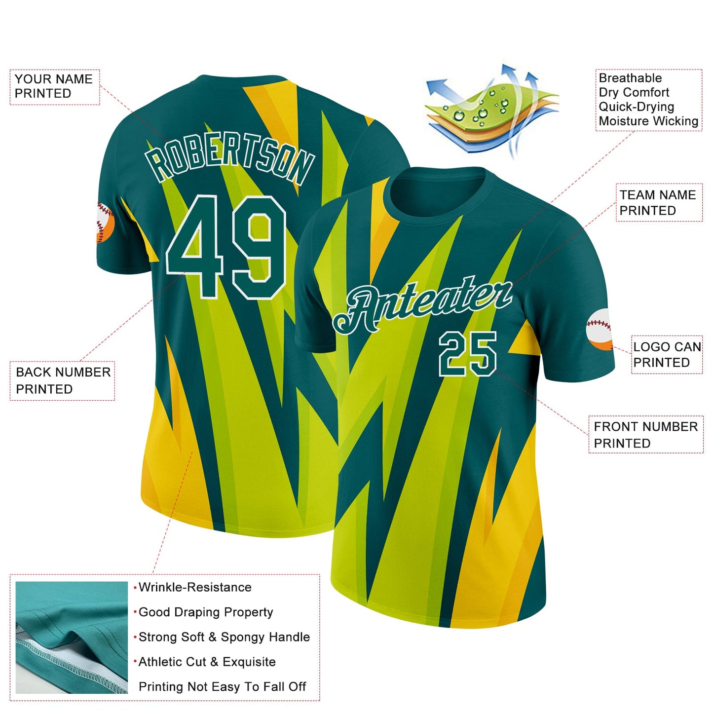 Custom Midnight Green White 3D Esports Performance T-Shirt view 2