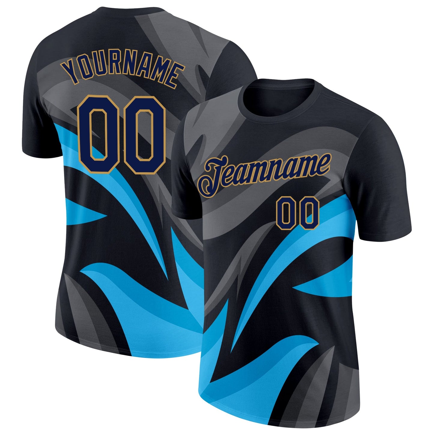 Custom Black Navy-Old Gold 3D Esports Performance T-Shirt - Main View
