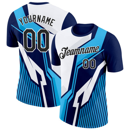 Custom Navy Black-White 3D Esports Performance T-Shirt - Main View