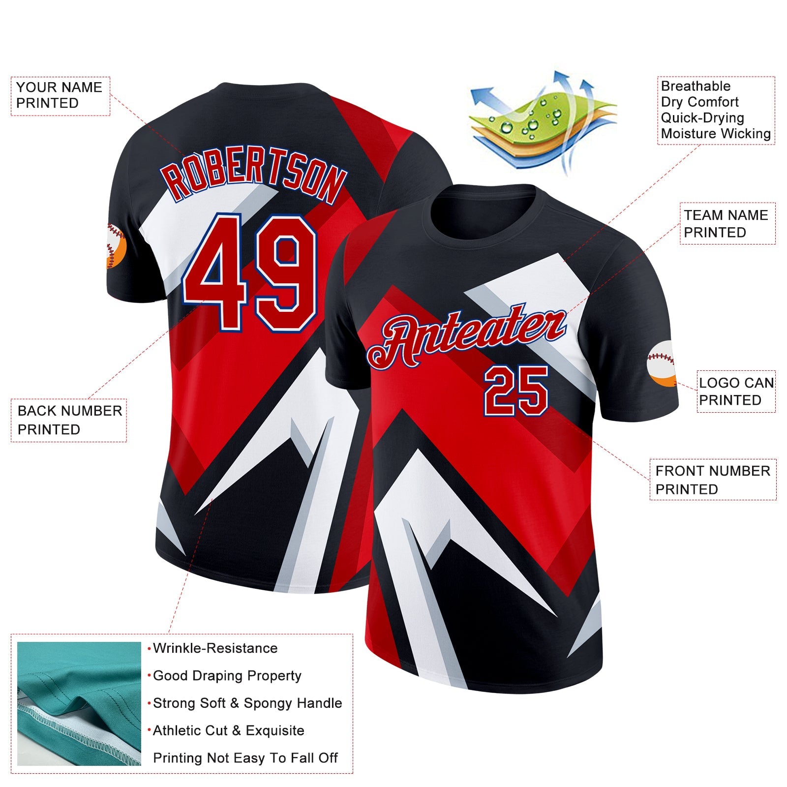 Custom Black Red-Royal 3D Esports Performance T-Shirt view 2