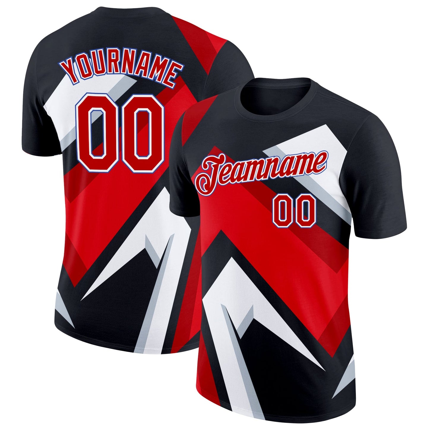 Custom Black Red-Royal 3D Esports Performance T-Shirt - Main View